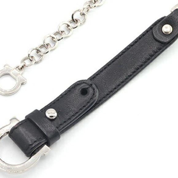 Salvatore Ferragamo Ferragamo Chain Belt Gancini Black Leather Metal Fashion ... - Picture 3 of 5